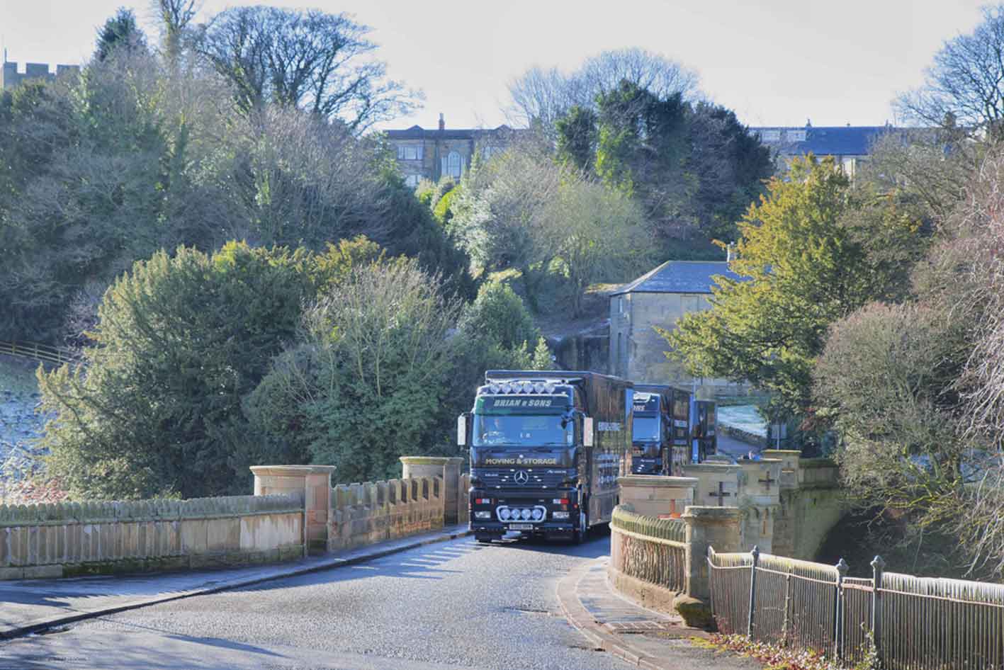 Brian and Sons Removals Crossing the Lion Bridge in Alnwick